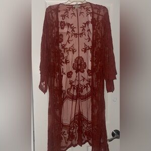 Polagram Red Sheer Lace Cover-Up